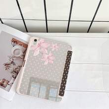 棕色與粉色波點百合花紋保護翻蓋平板電腦保護殼，附筆槽，相容於 iPad Pro/Air/9.7/Air 2/(7th Gen)/(8th Gen)/Air 4/5/Pro 11/10th Generation/Air 13/Air 11/11(A16 2025)，相容於 Galaxy S9/S7/S10+，相容於 Galaxy Tab S6 Lite 10.4 吋，相容於 Matepad - 彩色 - 查看 5
