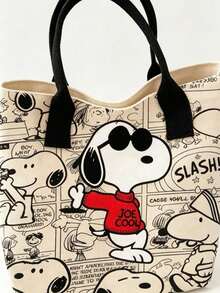 SNOOPY 1件史努比印花黃色帆布托特包，大容量設計，適合旅行、購物和日常使用，生日、情人節、返校季和畢業季的理想禮物 - 紅色 - 查看 6