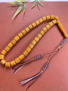 1pc 33-Bead Multicolor Resin Straight-Cut Barrel Beads Tasbih Prayer Beads, Faux Jade Texture, Handmade Woven Tassel, Handheld Prayer Beads For Worship And Prayer - Multicolor - View 2