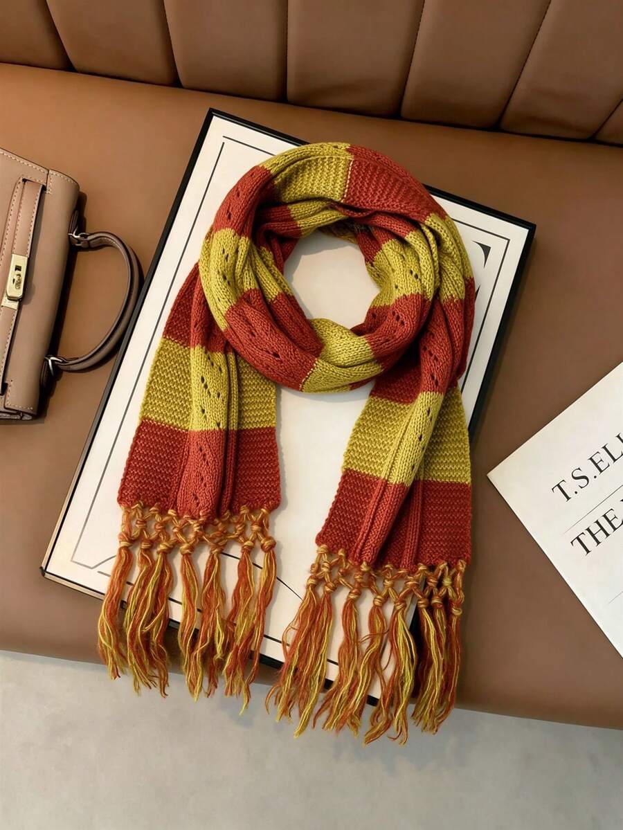 Vintage British Plaid Scarf, Winter Mustard Yellow Tassel Long Shawl ...