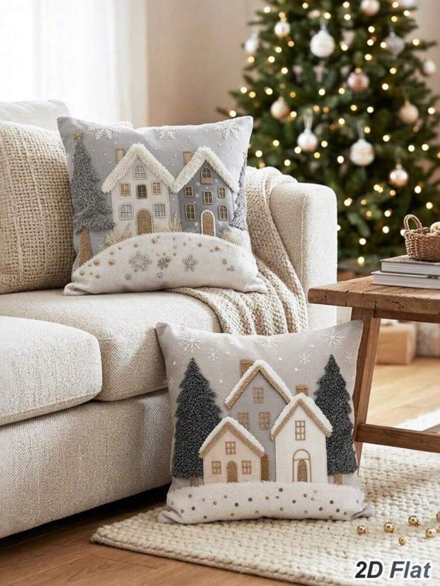 2pcs Christmas Pillow Covers, Nordic Style 45*45cm Peach Skin Velvet Decorative Pillowcases, Christmas Holiday Party Pillow Covers (Pillow Insert Not Included) - 1 YEAR - View 1