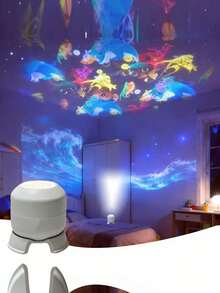 Đèn chiếu LED xoay động, đèn chiếu đêm, đèn chiếu đại dương xoay 360 độ, quà tặng sinh nhật Giáng sinh, đèn tạo không khí phòng ngủ tiệc gia đình - trắng - Xem 5
