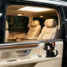 Aesthetic Black Cat Floral Car Rearview Mirror Sticker, Cute Cartoon Animal Vinyl Decal, Easy Install Car Interior Decoration For Vehicle - A - View 8