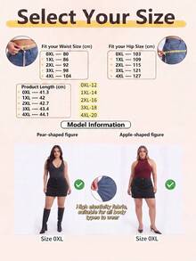 Plus Size Black Skinny Denim Mini Skirt With Button And Zipper, High Stretch Fitted Cut Summer - Black - View 4