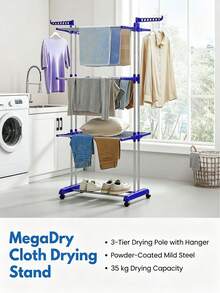 1pc Large Floor Clothes Drying Rack With Wheels-Multi-Layer Metal Drying Rack, Stable Structure, Space Saving, Easy To Install, Foldable Garment Rack, Suitable For Living Room, Bedroom, Dormitory And Apartment - A - View 8
