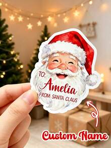 10/5/1pc Customized Santa Claus Stickers, Name Stickers, Gift Wrapping Stickers, Candy And Snack Packaging Stickers, Christmas Decorations, Gifts, Suitable For Water Bottles, Computers, Storage Boxes - Multicolor - View 3