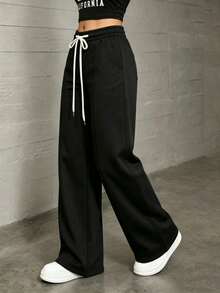 High-Waisted Pleated Wide-Leg Pants, Elegant And Suitable For Work In Autumn/Winter - Black - View 4