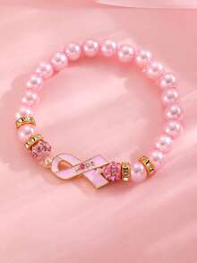 Promotional Logo Caring For Breast Cancer Public Welfare Nurse Bracelet Jewelry Pink Ribbon International Badge Pendant Handmade Accessories - Style 1 - View 2