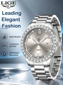 LIGE New Fashion Women's Watch Life Waterproof, Luminous Watch, Dial Design Advanced Simple Watch For Women - Silver - View 12