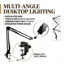 Upgrade Ring Light Overhead Camera Phone Mount For Desk, 10" Selfie Light With Stand Tripod Compatible With Iphone, Light With Phone Holder For Video Recording,Zoom Meeting,Live Streaming - Black - View 5