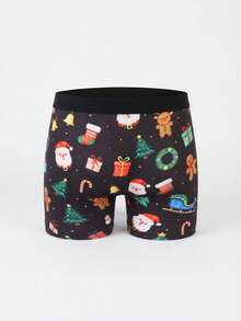 1‑Pack Men Fun Christmas Boxer Briefs, Santa Gingerbread Wreath Bell Print Trunks, Soft Comfortable Fit, Creative Christmas Present For Casual Wear - Multicolor - View 3
