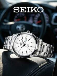 SEIKO Men's Automatic Mechanical Watch, Stainless Steel White Dial With Bar Markers, Day-Date, Minimalist Business Commuter Style - White - View 4