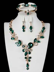 1 Set European And American Fashion Women's Rhinestone Gemstone Flower Water Drop Pendant Collarbone Necklace Set, Suitable For Party, Banquet, Evening Dress, Holiday Events - Flower Water Drop Necklace Set - View 5
