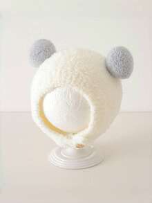 Baby Knitted Beanie Hat With Ear Flaps And Double Pom Poms, Warm Autumn/Winter Cap, Cute - 1PC - View 5