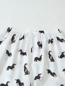2pcs Black & Brown Dachshund Print Pajama Set, Sweet & Cute Lapel Button Long Sleeve Top And Pants, Women's Sleepwear And Loungewear For Home Use - White - View 7