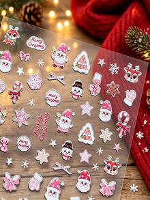 1sheets 5D Embossed Christmas Nail Stickers,Self Adhesive Cute Cartoon Santa,Reindeer, Candy Cane, Snowflake, Bow, Snowman, Gingerbread House Pattern,Winter Xmas Manicure Decals,Nail Art Decor For Holiday Party DIY Nail Design - Multicolor - View 2
