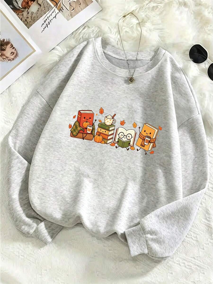 Plus Size Women's Leopard & Starry Sky Print Casual Crew Neck Long Sleeve Sweatshirt - Light Grey - View 1