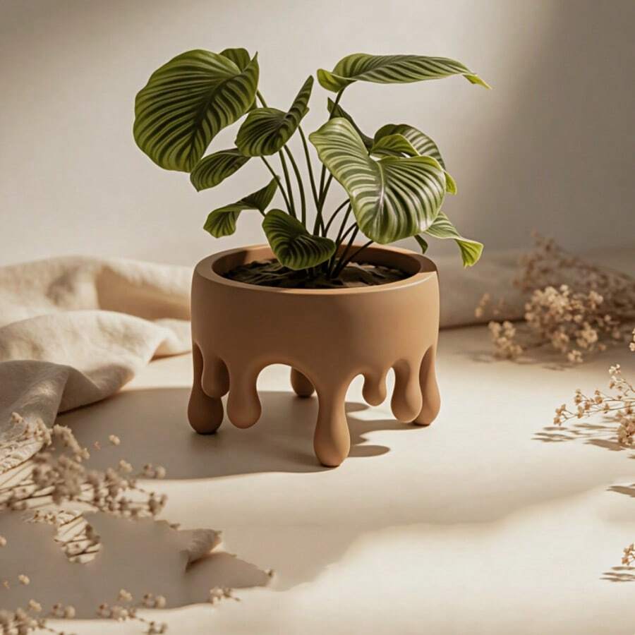 Creative Dripping Art Planter. Plastic Material, Suitable For Home Decor Enthusiasts, Modern Minimalist Seekers And Plant Lovers. Can Be Used For Office Desk, Bookshelf Or Living Room Coffee Table Decoration - Creative Flower Pot - View 1