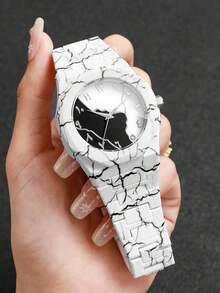 Unisex Plastic Strap Fashion Marble Pattern Arabic Numeral Dial Classic Casual Quartz Wristwatch, Gift For Friends (1pc/Set) Watch Box Not Included, Note: Strap Pattern Position Varies - White - View 6