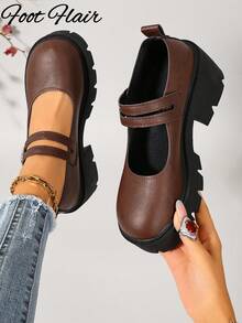 Foot Flair 女款厚底踝帶經典舒適瑪麗珍鞋，尺寸 35-43 - 棕色 - 查看 3