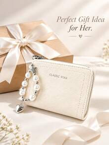  Zip Wallet With Pearl Chain Heart Charm, PU Leather Card Holder Portable Coin Purse For Women, Cute Aesthetic Y2K Purse For Teen Girls - Multicolor - View 10