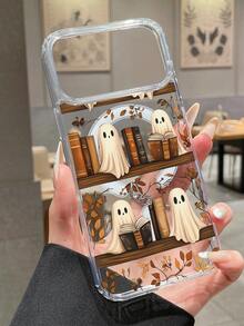 1pc Halloween Library Ghost Reading Transparent Magnetic Phone Case; Covers, Bookshelf, Cute Ghost Reading, Autumn Fallen Leaves Illustration Print Transparent Magnetic Case, Built-In Magnetic Ring Supports Wireless Charging, Large Window Lens Frame With Raised Protection, Suitable For Personal Use, Halloween, Birthday Gift; Compatible With IPhone Case & Galaxy Case, Compatible With IPhone 18 Phone Case, Compatible With IPhone 18 Pro Max, Compatible With Iphone 16 - Clear - View 6
