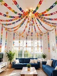 300Pcs Colorful Paper Chain Strips, DIY Paper Chain Links With Pre-Cut Slots, Rainbow Paper Strips For Birthday Party Decor, Classroom Craft, Baby Shower, Family Gathering, Festive Hanging Garland - Diverse - View 1