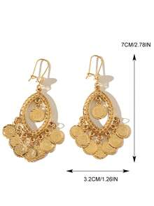 2pcs Vintage Coin Earrings Gold Plated Coin Pendant Earrings Girls Earrings - Gold - View 4