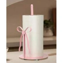 1pc Pink Bowknot Paper Towel Holder - Drill-Free Freestanding Bathroom Paper Towel Storage Rack, Perfect For Country Style Bathroom And Kitchen Paper Towel Storage - Multicolor - View 1