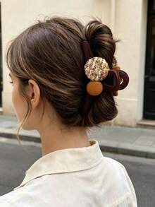 1pc Women's AB Side Bowknot Plush Hair Claw Clip, Large Size, Versatile Hair Accessory For Daily/Date/Commute - Multicolor - View 6