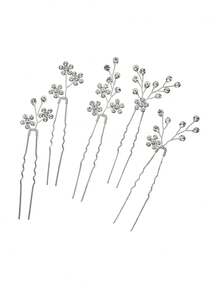 5pcs/Set Plum Blossom Crystal Hair Clips, Bridal Wedding Hair Accessories - Gold - View 10