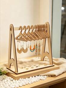 1pc Wooden Earring Display Rack With 10 Mini Hooks, Minimalist Fashion Multi-Layer Earring Storage Rack, Summer Home Organization Gift, Women's Earring Storage Rack, Hanging Jewelry Storage Rack - Multicolor - View 2