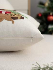 1pc Christmas Puppy Embroidery Pillow Case, Suitable For Indoor Decoration, Christmas Decorative Pillow Cover, Without Insert - Multicolor - View 8