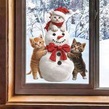 BRUP 1PC Cute Peeking Cat Christmas Static Window Stickers,Tabby Cat With Santa Hat Electrostatic Glass Clings,Xmas Holiday Decor For Home, Shop And Window - Multicolor - View 9