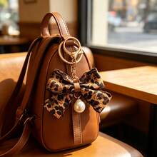 1pc Leopard Print Bow Keychain, Car Pendant, Hair Accessory, Casual Bohemian Party Cute Street Elegant Zinc Alloy, Suitable For All Seasons - Coffee Color - View 3