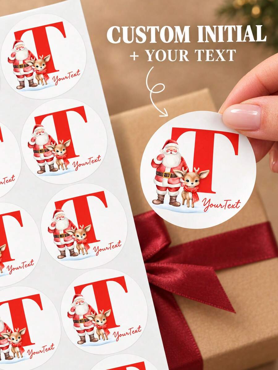 1/30/90/160pcs Customizable Christmas Round Stickers, Personalized Text And Pattern, Perfect For Gift Box Sealing, Holiday Envelope Decoration, Desktop Decor, Greeting Card Decoration, Ideal For Friends, Family, Lovers, Christmas Event Planners, Perfect For Christmas, Weddings, Parties - Multicolor - View 1