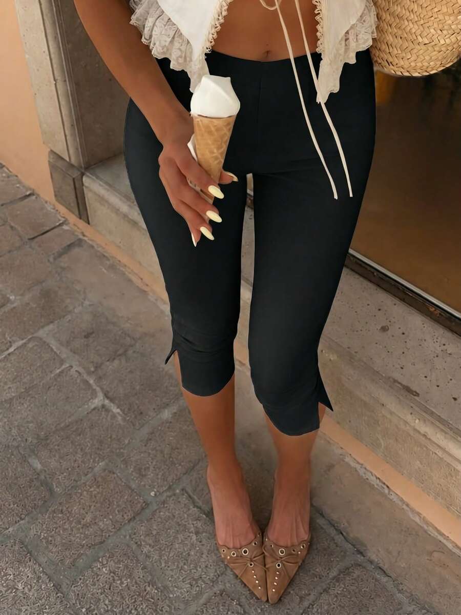 女款優雅鈕扣前襟羅紋針織開襟衫圓領長袖短版毛衣上衣 - 黑色 - 查看 1