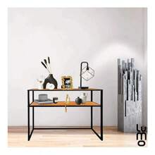 Credenza Minimalista con 2 Estantes, Bufetera Organizadora para Recibidor, Sala y Comedor, Mueble Auxiliar de Almacenamiento, Color Negro Mate - Beis - Ver 3