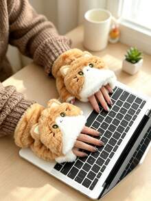 1 Set Cute Orange Cat Gloves Set, Thick Long Fur Fabric Soft And Skin-Friendly, Windproof And Heat-Locking, Suitable For Outdoor Commuting, Shopping And Travel. Cartoon Adorable Cat 3D Design, Gloves With Hanging Rope To Prevent Loss, Flip Cover For Finger Exposure Convenient For Phone Operation, High-Value Aesthetic Accessory, Suitable For Girls' Daily Wear, Christmas, Birthday, Best Friend Holiday Warm Gift, Essential For Autumn And Winter Warmth. - Multiple Styles - View 10