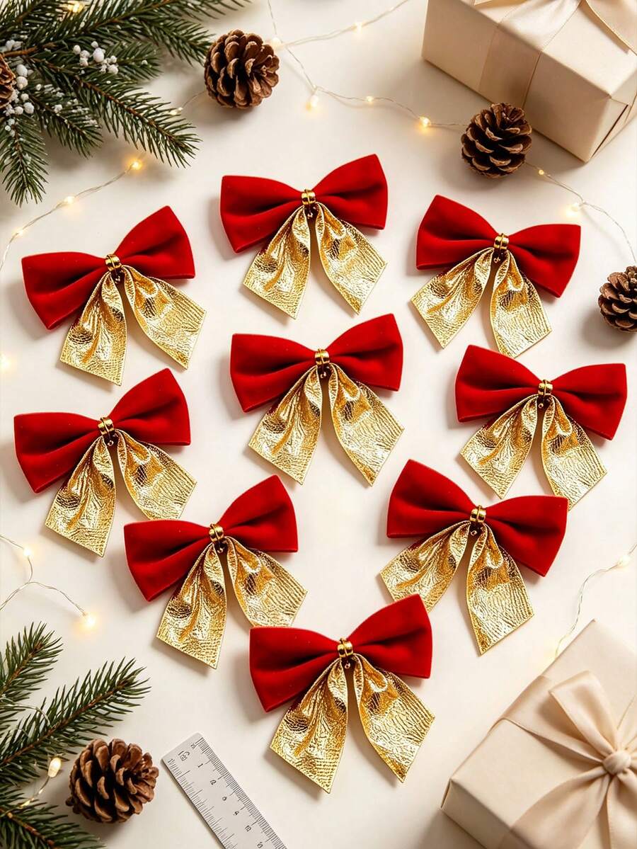 30pcs Christmas Bow Decorations, Red & Gold Bow Christmas Tree Decor, Suitable For Christmas Tree, Wreath, Handrail, Tabletop Decor, Gift Wrapping, DIY Crafts, Indoor/Outdoor Decor, Wedding, Holiday, Christmas Decoration, Christmas Party Decor - A - View 1