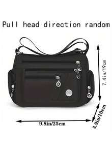 Black Nylon Multi Pocket Crossbody Bag X Charm Zipper Pull Silver Plate Side Pockets Adjustable Strap Large Capacity Casual Shoulder Purse For Women - Black - View 3
