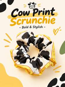 1pc Cartoon Patchwork Cow Print Yellow Plaid Large Scrunchie, Suitable For Daily Half-Up Hairstyle, Full Hairstyle, Party Outfit, Cosplay, Theme Party, Holiday Outfit - Multicolor - View 5