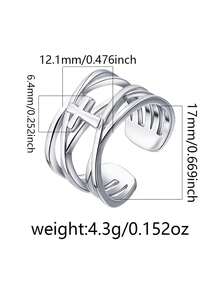 1pc Minimalist S925 Sterling Silver Polished Cross-Wrapped Line Open Adjustable Ring, Atmospheric Accessory For Women - Silver - View 3