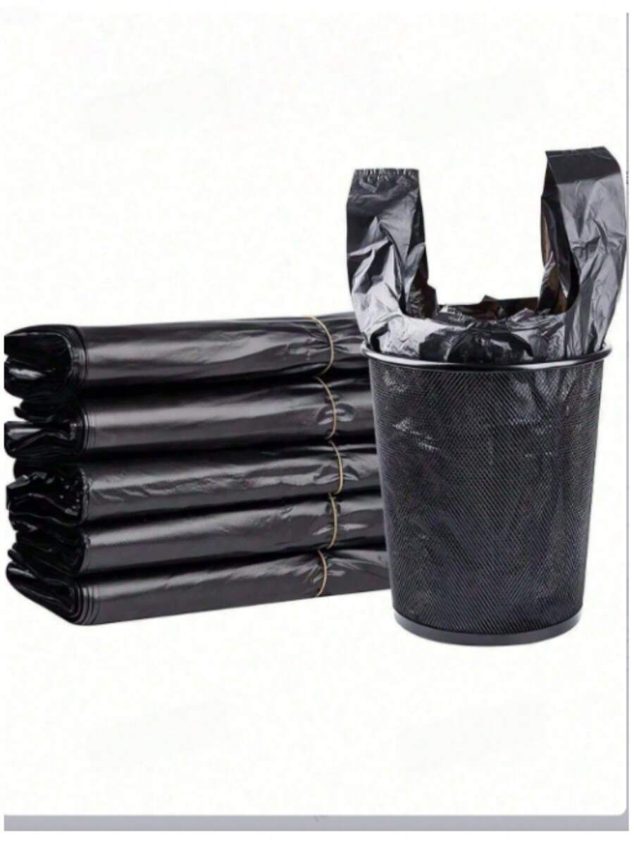 50pcs/100pcs Plastic T-Shirt Bags With Handles, Black Large Kitchen Storage Bags, Used For Grocery And Trash Storage, Suitable For Kitchen, Bathroom, Bedroom, Office, Supermarket, Retail Store And Home Waste Storage - Multicolor - View 1