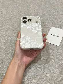 Romantic Ins French Style White Lace Floral Phone Case Compatible With Apple 17 Pro Max, 18 Pro, New 16, 17 Pro, 15 Pro, Full Coverage Silicone Shockproof Protective Cover - White - View 5