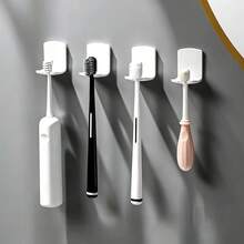 2/4pcs Space-Saving Wall-Mounted Toothbrush Holder, No Drilling Required, Multi-Functional Bathroom Storage Rack, Suitable For Toothbrushes And Accessories - White - View 3