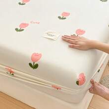 1pc All Cotton Printed Fitted Sheet (Fitted Sheet*1, Pillowcase Not Included) Soft & Comfortable, Washable, Breathable Mattress Protector, Suitable For Hotel, Bedroom, Guest Room, School, All Seasons Bedding - White - View 3