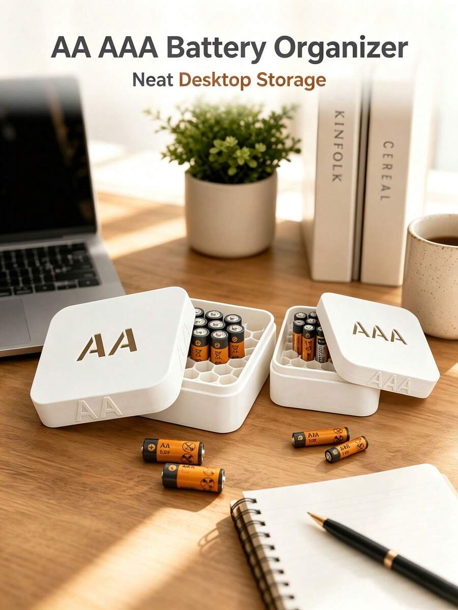 Honeycomb Battery Storage Case With Lid, Portable Battery Organizer, Space-Saving Battery Holder For Home, Office & Drawer, Neat Classification Dry Battery Container - Multicolor - View 1