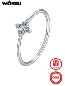 WOSTU 925 Sterling Silver Four Leaf Clover Ring Moissanite Minimalist Stackable For Women Wedding Anniversary Party Gift For Her Adjustable Nickel Free 1PC - MSR072 - View 11