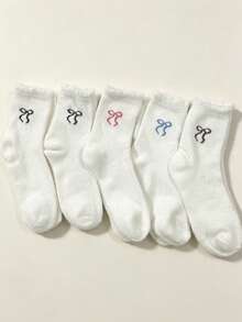 5 Pairs Bowknot Socks, Warm And Comfortable Autumn/Winter Style, Suitable For Girls' Daily Wear. - Multicolor - View 9